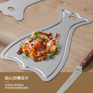 เขียงสแตนเลสทรงหางปลา ป้องกันแบคทีเรีย มีร่องสำหรับหั่นอาหารในครัว - Product Image 3