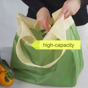Custom Recycled Jumbo <b>Folded</b> Bag Eco Friendly Foldable Reusable Grocery Supermarket Polyester Shopping Tote Bag Polyester Fabric - Product Image 2