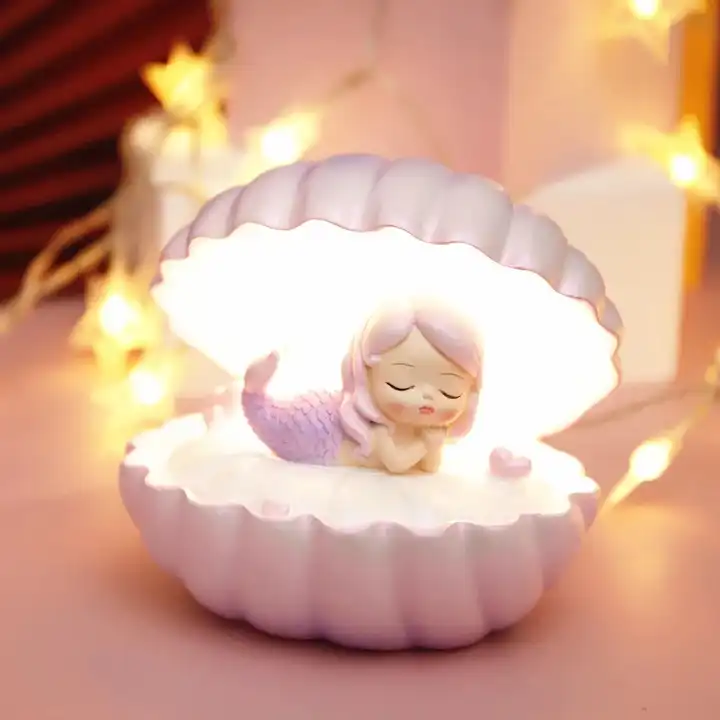 perle meerjungfrau stern lampe mädchen traum shell lampe fee dekoriert  nachtlicht geburtstag geschenk harz ornament mädchen geschenk led nacht