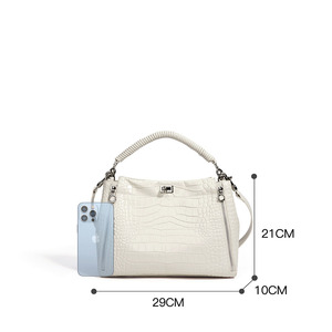 Sacs à main en cuir pleine fleur gaufré crocodile, sacs à bandoulière en cuir véritable pour femmes, sac polyvalent à porter en travers du corps avec poignée tressée - Product Image 5