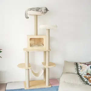 VIPETOP יוקרה חתול מגדל עץ באיכות גבוהה מוצק בטוח עמוד חתול עץ בית לחתולים גדולים