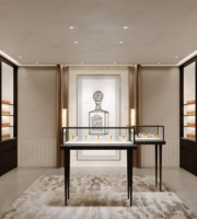 Comptoir de parfumerie sur mesure Sundo, vitrine autoportante en verre, présentoir à parfums avec éclairage LED, durable et écologique pour