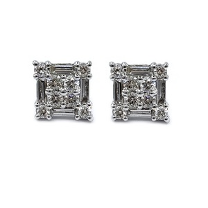 Bijoux fins véritable Top qualité 18k solide or blanc véritable diamant forme carrée boucles d'oreilles simples pour femme - Product Image 1