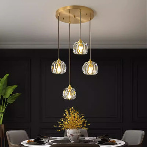 Lampadario a più teste in rame e cristallo per sala da pranzo e bar, squisita lampada a sospensione in vetro con lampadine G9 per caffetteria, comodino e soggiorno - Product Image 1