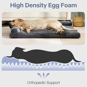 Proveedores personalizados XL XXL gris oscuro felpa ortopédica de espuma viscoelástica sofá cama para mascotas refuerzo ortopédico sofá cama para perro con 2 almohadas - Product Image 2