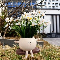 Pop Adorable Visage Souriant Balançoire Pot de Fleurs Décoration Personnalisée Vase Cartoon en Résine pour Plantes Succulentes Pot Suspendu