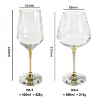 Verres à vin rouge en cristal doré avec pied long, 400 ml, transparents, avec pied coloré, pour mariage