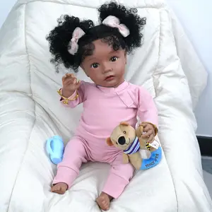 Muñeca Reborn de silicona suave realista de 20 pulgadas, muñecas reborn afroamericanas