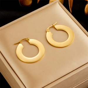 Geometric Hoop Earrings Stainless Steel Round Minimalist Fashion Jewelry - Product Image 1