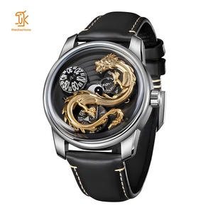 Montre-bracelet sur mesure avec dragon mobile, montre mécanique automatique en cuir de luxe avec verre bombé, fabricant - Product Image 1