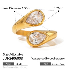 แหวนเปิดวงเรขาคณิตประดับเพชรซิคอนคุณภาพสูงขายส่ง สแตนเลสเคลือบ PVD 18k แบบปรับได้ แหวนแฟชั่นใหม่ - Product Image 3