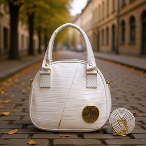 Bolso de hombro de lana Fana con cierre de cremallera a rayas blancas estilo vintage para uso diario - Product Image 2