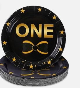 Assiettes jetables en papier d'aluminium de 9 pouces, directement de l'usine, pour décorations modernes de 1er anniversaire, thèmes de fête du premier anniversaire de bébé garçon - Product Image 4