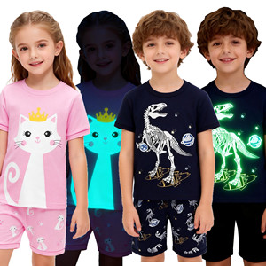 Pyjamas d'été pour enfants, ensemble de <span class=keywords><strong>pyjama</strong></span> en coton à manches courtes et short pour garçons, pyjamas courts pour filles - Product Image 1