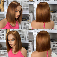 Perruque Bob Courte en Cheveux Humains Chinois HD Lace Front, Dentelle Transparente, Sans Colle, Brun Chocolat, Cuticules Alignées