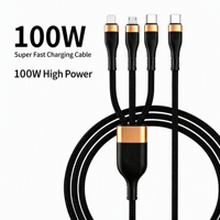 Câble de charge rapide multi-USB-C 4-en-1 100W avec conducteur en cuivre pur tressé en nylon pour ordinateurs portables et smartphones IOS