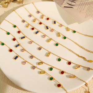 European American Style Geometric Zircon Necklace <b>Bracelet</b> <b>Set</b> Women's Party Jewelry Stainless Steel 18K Gold Plated - Product Image 3