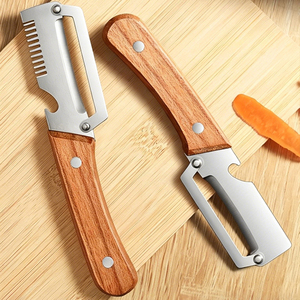 3-in-1 Multi-Function Stainless Steel Peeler Wooden Handle Manual Heavy-Duty Reusable Fruit Vegetable Tool Potato Scraper Bottle - Product Image 3