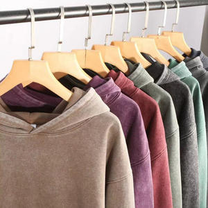 定制徽标男女通用 100% 棉质连帽衫超大号酸洗 350G 复古水洗厚实厚重休闲套头运动衫 - Product Image 4