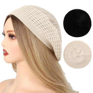 Chapeau béret en tricot d'hiver uni pour <span class=keywords><strong>femme</strong></span>, chaud, en <span class=keywords><strong>crochet</strong></span>, chapeau de peintre polyvalent pour <span class=keywords><strong>femme</strong></span> - Product Image 1
