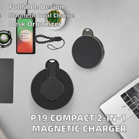 Station de charge sans fil magnétique 2-en-1 P19 compacte 5W à charge rapide pour téléphone, montre et écouteurs, organisateur de bureau pliable