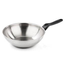 Wok in Acciaio Inox 28Cm Compatibile con <span class=keywords><strong>Induzione</strong></span> Lavabile in Lavastoviglie Finitura Cromata Spazzolata - Product Image 1