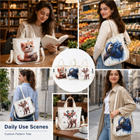 Sac fourre-tout en toile de coton réutilisable, écologique, avec motif de lettres mignonnes, taille et épaisseur personnalisables, pour femmes et enfants, pour les courses quotidiennes et le travail