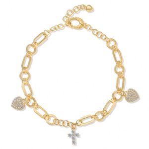 Dylam Trendy Design 18K Gold Plated 925 Silver Link Chain 5A Cubic Zirconia Heart Cross Pendant <b>Bracelets</b> - Product Image 1