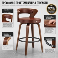 Tabouret de bar moderne du milieu du siècle pivotant rembourré en cuir PU avec dossier pour bar à domicile, îlot de cuisine, restaurant et utilisation en extérieur