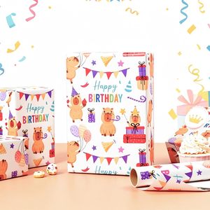 Papel de Regalo de Cumpleaños con Diseño de Capibara Homeral, 17x16.5 pies, Beige, Papel de Regalo con Lindos Animales para Decoración de Fiestas - Product Image 2