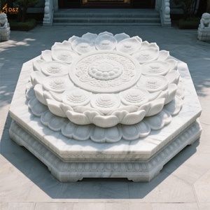定制宗教寺庙装饰天然石材雕刻佛像底座雕塑大型白色大理石莲花底座寺庙雕塑 - Product Image 5