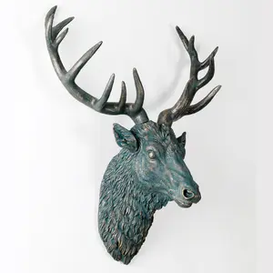 Simulador de resina para artesanato, venda no atacado, cabeça de cervos, escultura, estátua de animais para decoração de hotel