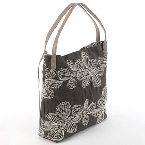 Bolso de mano con bordado de patrones, fibra de poliéster + material de piel de vaca, bolso diario para mujer, bolso de mano de estilo retro - Product Image 2