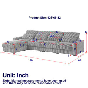 126-inch Corduroy L-Shaped <b>Sofa</b> Set with Cup Holder Movable Footrest Four Waist Pillows & Back Cushions for Apartment/Hotel Use - Product Image 5