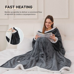 Couverture matelassée <span class=keywords><strong>réversible</strong></span> en flanelle et sherpa chauffante électrique pour l'automne/l'hiver avec télécommande, lavable, <span class=keywords><strong>chauffage</strong></span> rapide, 50x60 pouces - Product Image 2