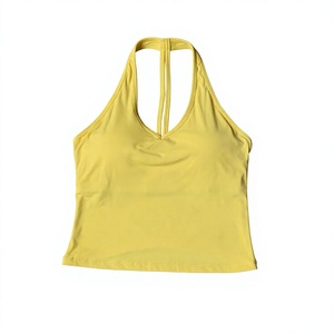 Sujetador deportivo sin costuras con cuello en V para mujer, soporte medio, transpirable, top de yoga de color liso con tirantes cruzados - Product Image 2