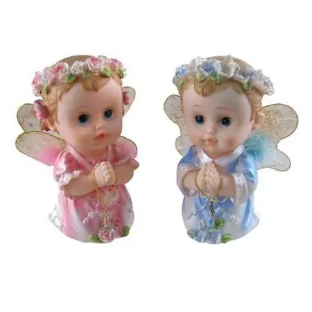 PolyResin Angel Bức Tượng Nhỏ Mân Côi Và Đôi Cánh Lông Mỏng