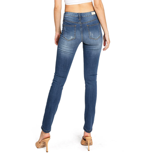 <span class=keywords><strong>Jean</strong></span> Skinny Taille Moyenne OEM pour Femme – Coton Extensible Respirant, Denim Déchiré, Style Pantalon Crayon Tendance avec Trous Délicats - Product Image 4