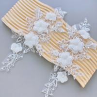 Personnalisé blanc 3D fleur perlée Patch Sequin brodé dentelle Applique florale pour robe de mariée vêtements, vêtement et bricolage décoration