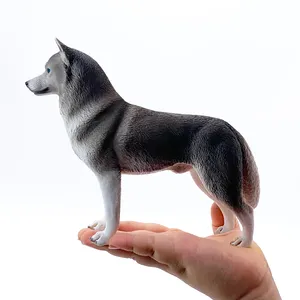 Figura animal de plástico PVC realista de alta qualidade para animais selvagens, brinquedo ecológico realista cinza, figura de animal husky