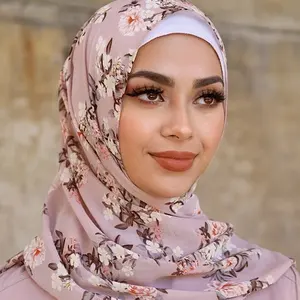 새로운 도착 고품질 여성 부드러운 긴 랩 패션 여름 Shawls 꽃 인쇄 쉬폰 조젯 Hijab
