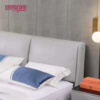 LOONGFUNG Cadre de lit plateforme à lattes en pin massif avec tête de lit rembourrée en cuir véritable, ensemble de chambre à coucher King, Queen, Double