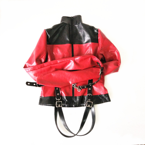 BDSM prisonnier veste droite en cuir tenue de retenue sexe corps camisole de force avec couvre-chef Bondage Gear pour Couple amoureux - Product Image 4