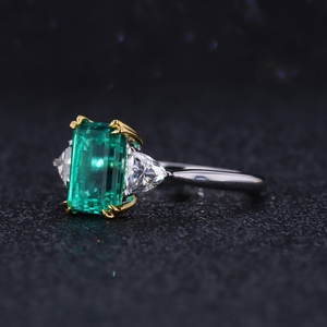 Starsgem लैब बढ़ी पन्ना रत्न केंद्र पत्थर बेरंग moissanite सोने की अंगूठी के साथ शादी के लिए - Product Image 3