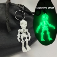 Porte-clés squelette imprimé en 3D, entièrement articulé, avec veilleuse, mini figurine gothique, breloque de sac, promotion Halloween, cadeau, vente en gros