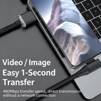 Câble coudé USB 3.2 Type-C vers Type-C 120W 6A à charge rapide, blindage en nylon tressé, pour iOS iPhone 15/16, ordinateur, imprimante, lecteur de codes-barres