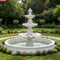 Fontaine d'eau classique YOUFINE à 3 niveaux en marbre blanc, sculptée à la main, pour aménagement paysager de complexe hôtelier