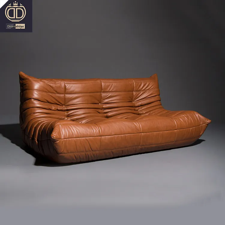Canape vintage-sofá de cuero, cera de aceite marrón y chocolate, 3 asientos, buen precio