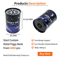 Cofrinho de Metal Personalizado em Lata com Design Noite Estrelada, Caixa de Poupança Infantil, Atacado, Fornecimento a Granel, OEM ODM
