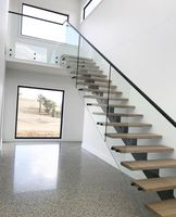 Foshan Factory Custom ized Moderne gerade Treppen aus Stahl und Holz mit Glas geländer Langlebige Montage für Wohnungen